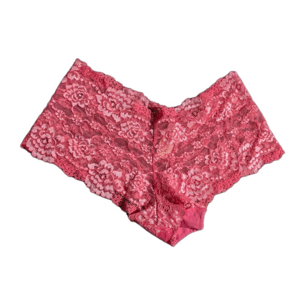 Victoria's Secret Boyshort Panties Pink Floral Lace Size Medium Stretchy Nylon